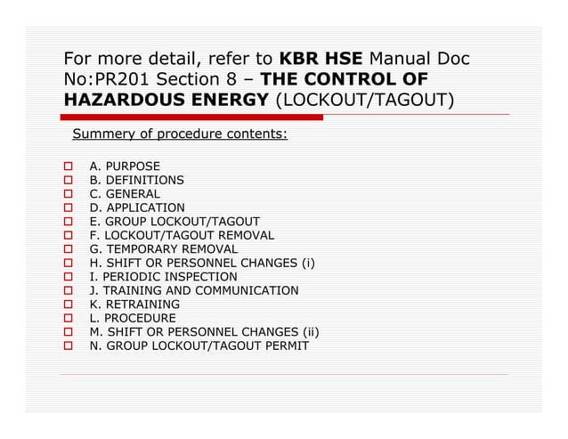 LOCKOUT-TAGOUT-SAFETY PRESENTATION-CONTROL OF HAZARDOUS ENERGY | PDF ...
