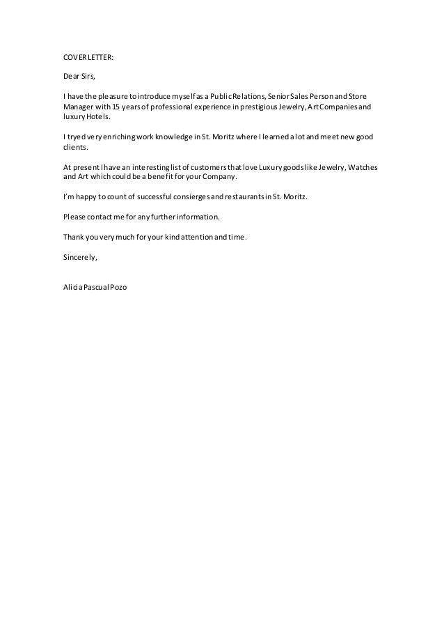 cover letter for jewellery store