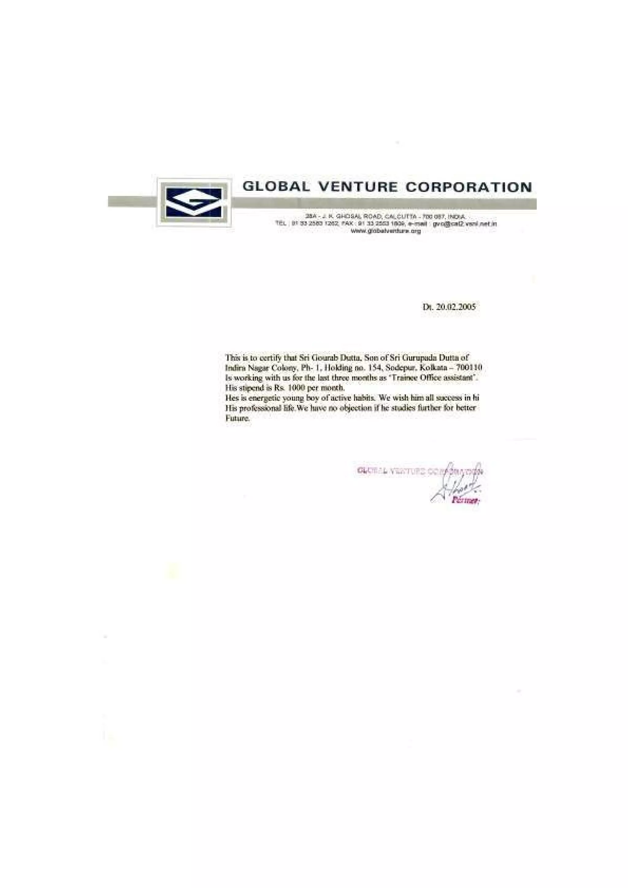 Global venture expereience certificate | PDF