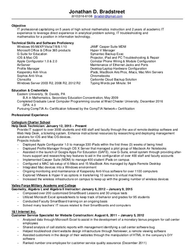 J Bradstreet Resume