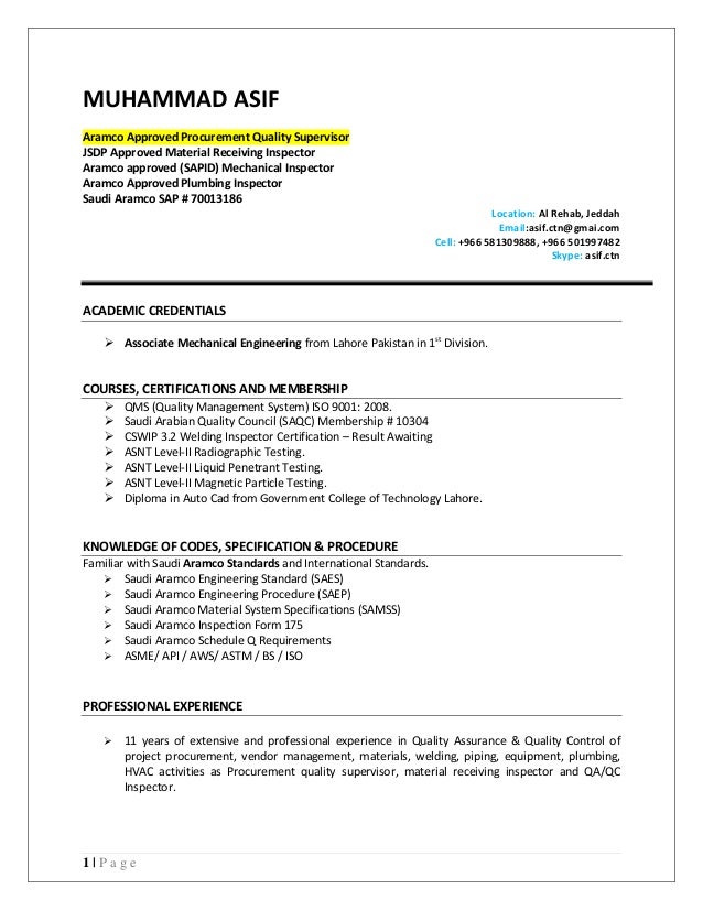 Muhammad Asif Procurement Quality Supervisor CV 2
