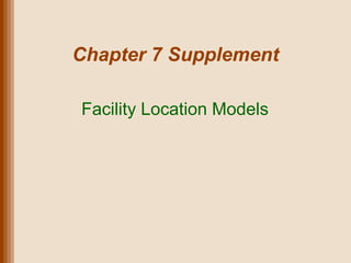 Chapter 7 Supplement

Facility Location Models
 