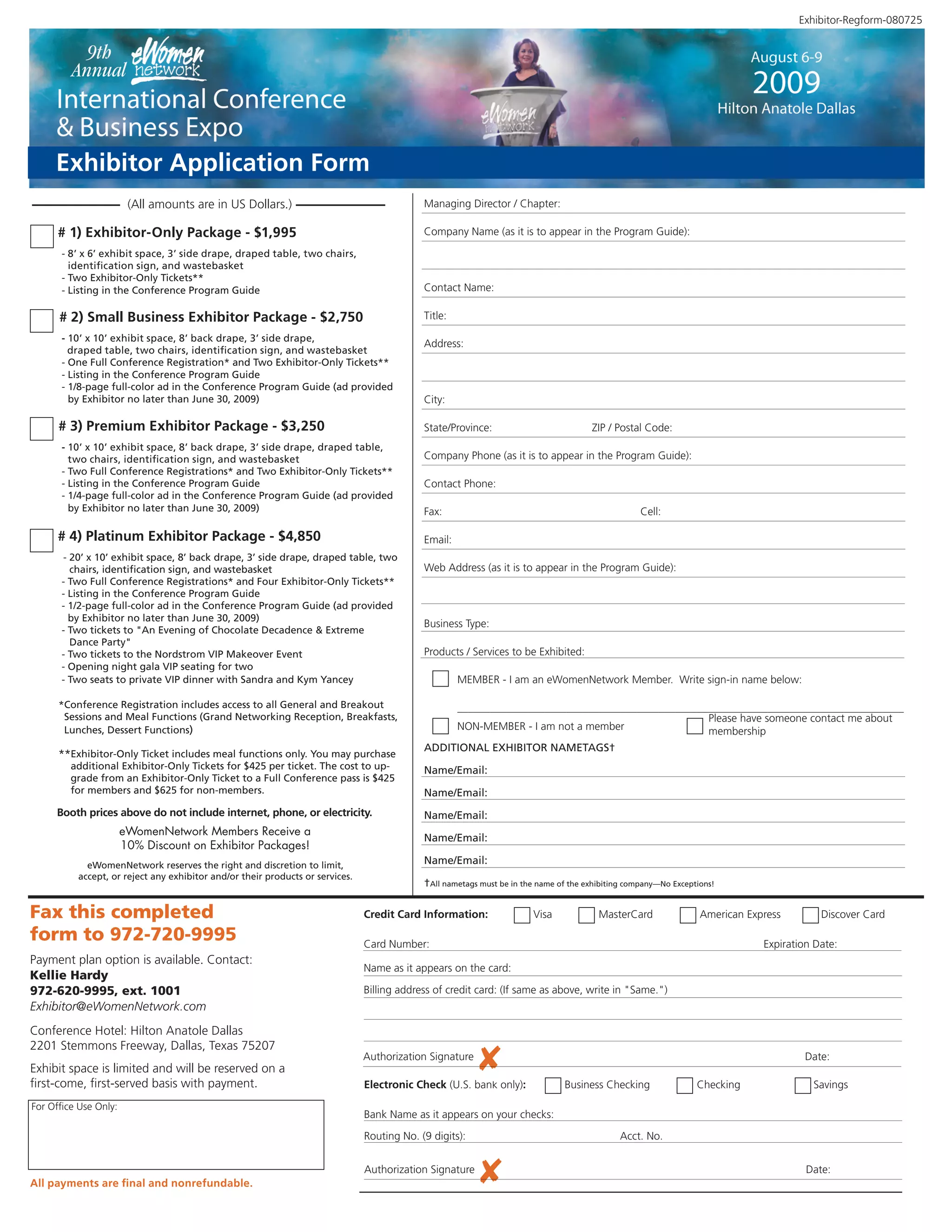 Example Conference Exhibitor Application eWomenNetwork 2009 Conference Exhibitors Reg | PDF
