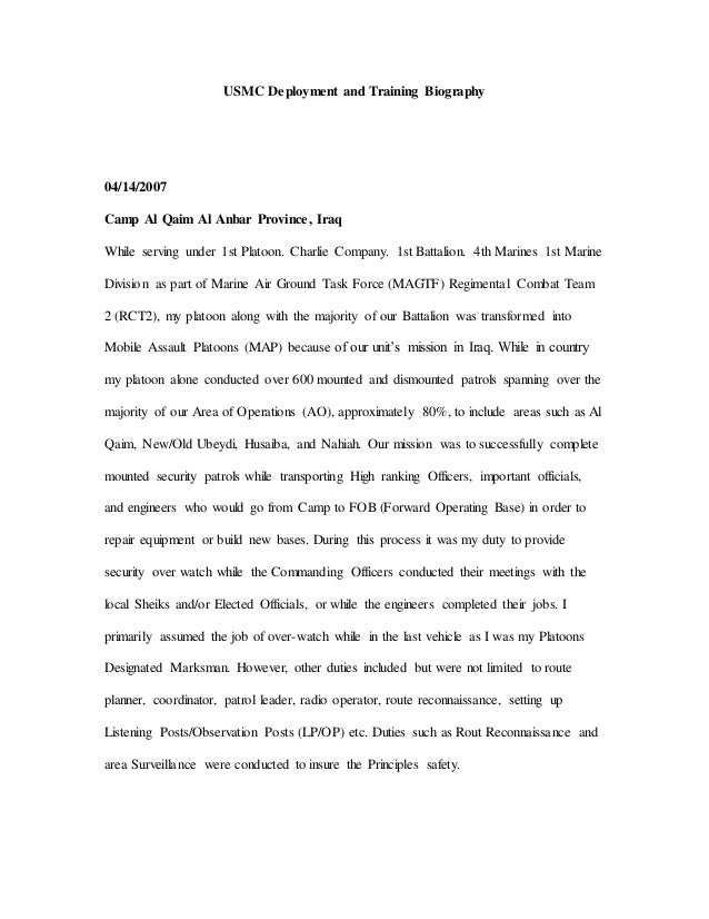 USMC Deployment and Training Biography