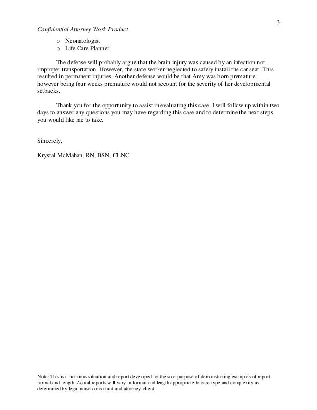 clnc sample work product personal injury sample consultant reports