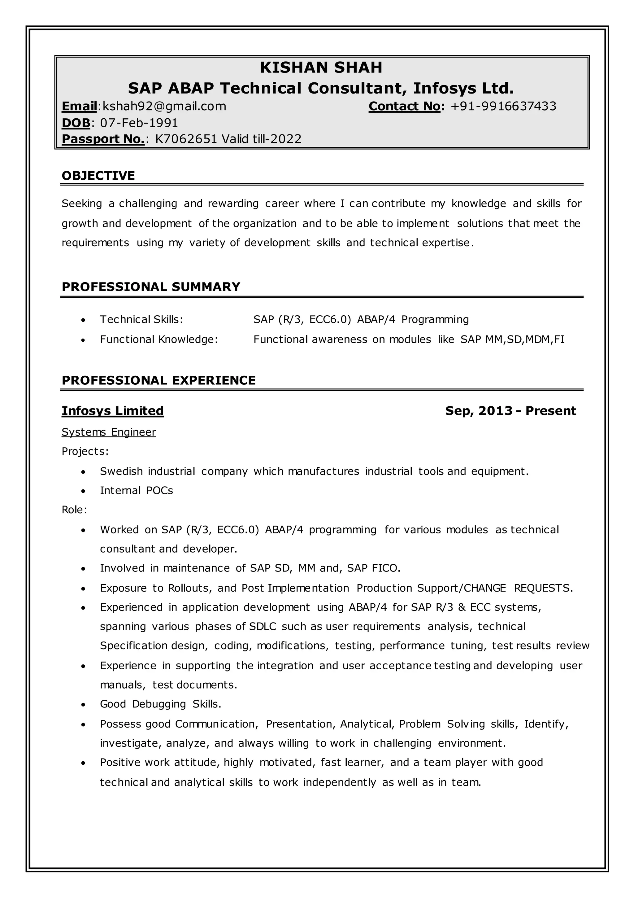 KISHAN SHAH CV for ABAP technical | PDF