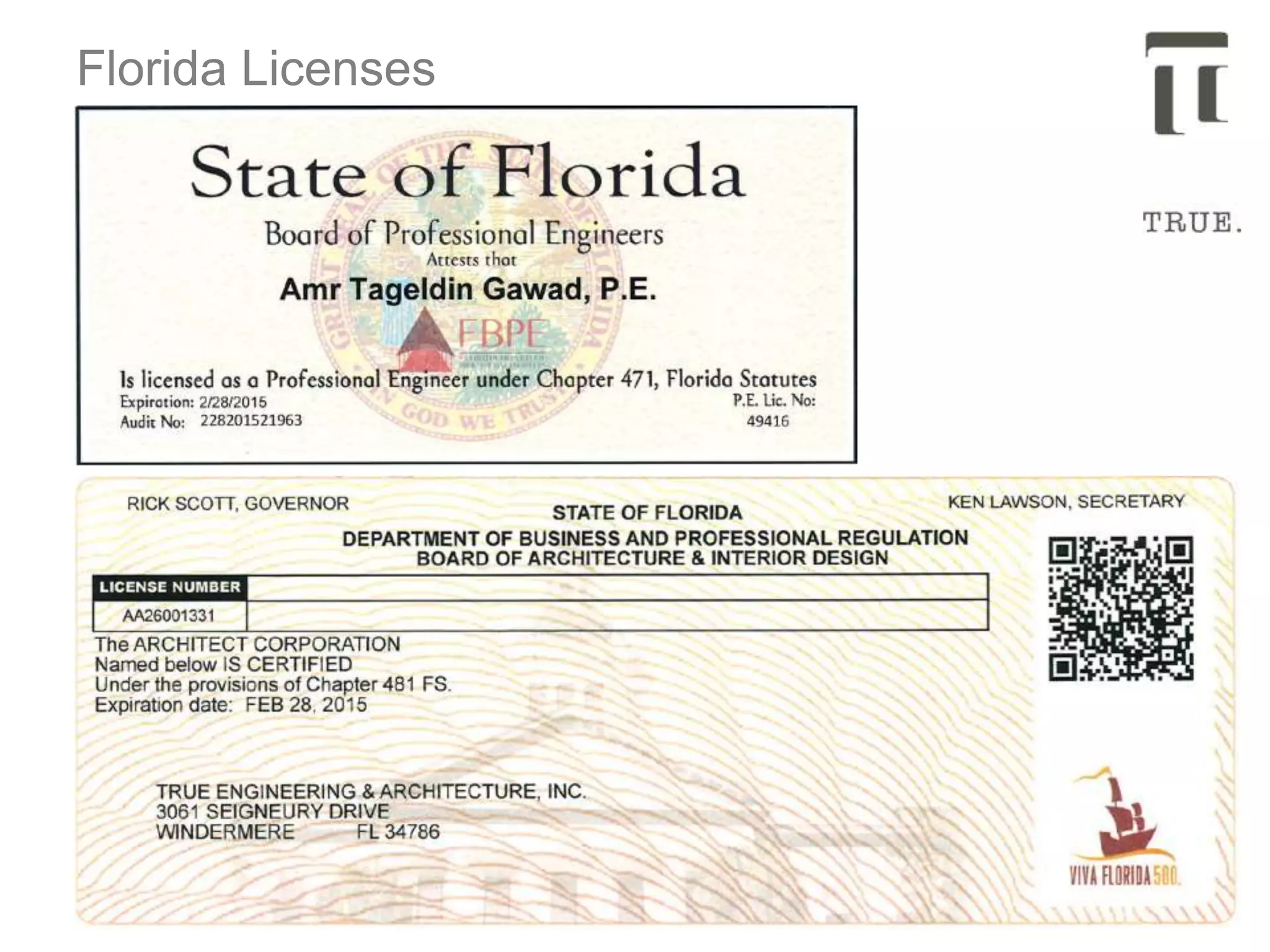 Florida Licenses
 