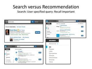 Search versus Recommendation
Search: User specified query: Recall important
 