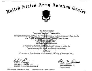 Army Aviation Center Diploma scovarrubias