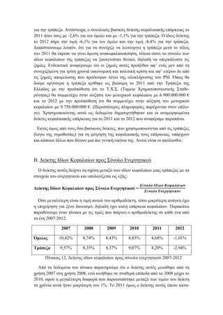 για την τράπεζα. Αντίστοιχα, ο συνολικός βασικός δείκτης κεφαλαιακής επάρκειας το
2011 ήταν ίσος με -2,6% για τον όμιλο και με -1,1% για την τράπεζα. Ο ίδιος δείκτης
το 2012 πήρε την τιμή -6,1% για τον όμιλο και την τιμή -8,4% για την τράπεζα.
Διαπιστώνουμε λοιπόν, ότι για να συνέχιζε να λειτουργεί η τράπεζα μετά το τέλος
του 2011 θα έπρεπε να γίνει άμεση ανακεφαλαιοποίηση, τέτοια ώστε το σύνολο των
ιδίων κεφαλαίων της τράπεζας να ξαναγινόταν θετικό, δηλαδή να υπερκάλυπτε τις
ζημίες. Ενδεικτικά αναφέρουμε ότι οι ζημιές αυτές προήλθαν αφ’ ενός μεν από τη
συνεχιζόμενη για τρίτη χρονιά οικονομική και πολιτική κρίση και αφ’ ετέρου δε από
τις ζημιές απομείωσης που προέκυψαν λόγω της ολοκλήρωσης του PSI. Όπως θα
δούμε αργότερα η τράπεζα κρίθηκε ως βιώσιμη το 2011 από την Τράπεζα της
Ελλάδος με την προϋπόθεση ότι το Τ.Χ.Σ. (Ταμείο Χρηματοπιστωτικής Σταθε-
ρότητας) θα συμμετέχει στην αύξηση του μετοχικού κεφαλαίου με 6.900.000.000 €
και το 2012 με την προϋπόθεση ότι θα συμμετέχει στην αύξηση του μετοχικού
κεφαλαίου με 9.756.000.000 €. (Περισσότερες πληροφορίες παρέχονται στον επίλο-
γο). Χρησιμοποιώντας αυτά ως δεδομένα δημιουργήθηκαν και οι αναμορφωμένοι
δείκτες κεφαλαιακής επάρκειας για το 2011 και το 2012 που αναφέραμε παραπάνω.
Εκτός όμως από τους δύο βασικούς δείκτες, που χρησιμοποιούνται από τις τράπεζες
(λόγω της νομοθεσίας) για τη μέτρηση της κεφαλαιακής τους επάρκειας, υπάρχουν
και κάποιοι άλλοι που δίνουν μια πιο γενική εικόνα της. Αυτοί είναι οι ακόλουθοι:
Β. Δείκτης Ιδίων Κεφαλαίων προς Σύνολο Ενεργητικού
Ο δείκτης αυτός δείχνει τη σχέση μεταξύ των ιδίων κεφαλαίων μιας τράπεζας με τα
στοιχεία του ενεργητικού και υπολογίζεται ως εξής:
Δείκτης Ιδίων Κεφαλαίων προς Σύνολο Ενεργητικού =
𝜮ύ𝝂𝝄𝝀𝝄 𝜤𝜹ί𝝎𝝂 𝜥𝜺𝝋𝜶𝝀𝜶ί𝝎𝝂
𝜮ύ𝝂𝝄𝝀𝝄 𝜠𝝂𝜺𝝆𝜸𝜼𝝉𝜾𝜿𝝄ύ
Όσο μεγαλύτερη είναι η τιμή αυτού του αριθμοδείκτη, τόσο μικρότερη ανάγκη έχει
η επιχείρηση για ξένο δανεισμό, δηλαδή έχει καλή επάρκεια κεφαλαίων. Παρακάτω
παραθέτουμε έναν πίνακα με τις τιμές που παίρνει ο αριθμοδείκτης σε κάθε ένα από
τα έτη 2007-2012.
2007 2008 2009 2010 2011 2012
Όμιλος 10,42% 8,74% 8,43% 8,85% 4,68% -1,01%
Τράπεζα 9,57% 8,35% 8,37% 9,07% 4,20% -2,94%
Πίνακας 12, Δείκτης ιδίων κεφαλαίων προς σύνολο ενεργητικού 2007-2012
Από τα δεδομένα του πίνακα παρατηρούμε ότι ο δείκτης αυτός μειώθηκε από τη
χρήση 2007 στη χρήση 2008, ενώ κινήθηκε σε σταθερά επίπεδα από το 2008 μέχρι το
2010, αφού η μεγαλύτερη διαφορά που παρουσιάστηκε μεταξύ των τιμών του δείκτη
τα χρόνια αυτά ήταν μικρότερη του 1%. Το 2011 όμως ο δείκτης αυτός έπεσε κατα-
 