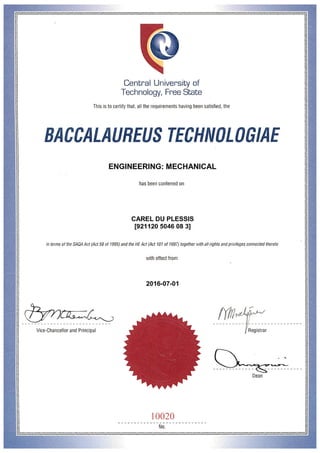 B -Tech Certificate