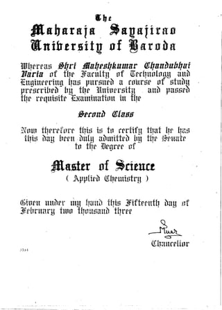 MSc Degree Certificate