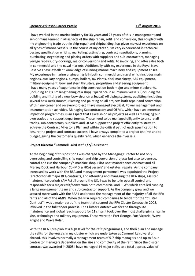 S G Atkinson Career Profile PDF