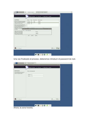 Una vez finalizado el proceso, deberemos introducir el password de root.
Ahora, la zona horaria.
 