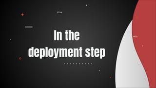 IN THE DEPLOYMENT STEP
User Code Building step Deployment step Production
 