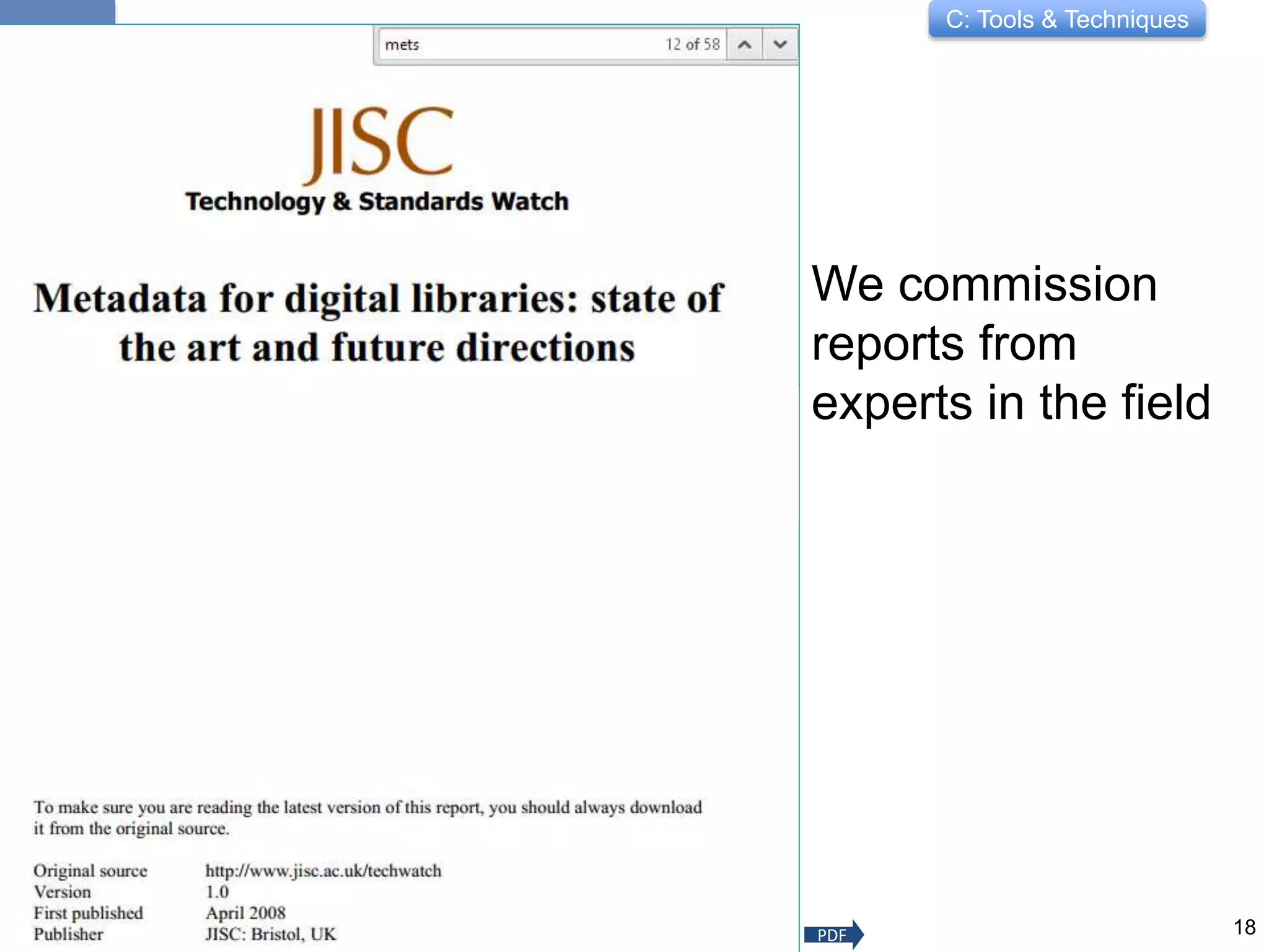 C: Tools & Techniques
We commission
reports from
experts in the field
18PDF
 