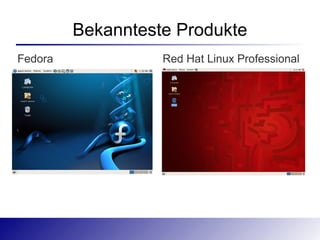 Bekannteste Produkte
Fedora             Red Hat Linux Professional
 
