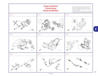 41
15.10.00
2
Grupo do Chassi
Frame Group
Grupo de Bastidor
• O número de referência na ilustração do índice
pode ser diferente da que aparece no texto.
• Ref. No. on the index ilustration may be different
from that in the text.
• El número de referencia en la ilustración de índices
puede ser diferente del que aparece en el texto.
C-10 C-11 C-12
C-13 C-14 C-15
C-16 C-17 C-18
 
