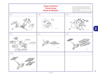 43
15.10.00
2
Grupo do Chassi
Frame Group
Grupo de Bastidor
• O número de referência na ilustração do índice
pode ser diferente da que aparece no texto.
• Ref. No. on the index ilustration may be different
from that in the text.
• El número de referencia en la ilustración de índices
puede ser diferente del que aparece en el texto.
C-27 C-28 C-29
C-30 C-31 C-31.1
C-31.2
 