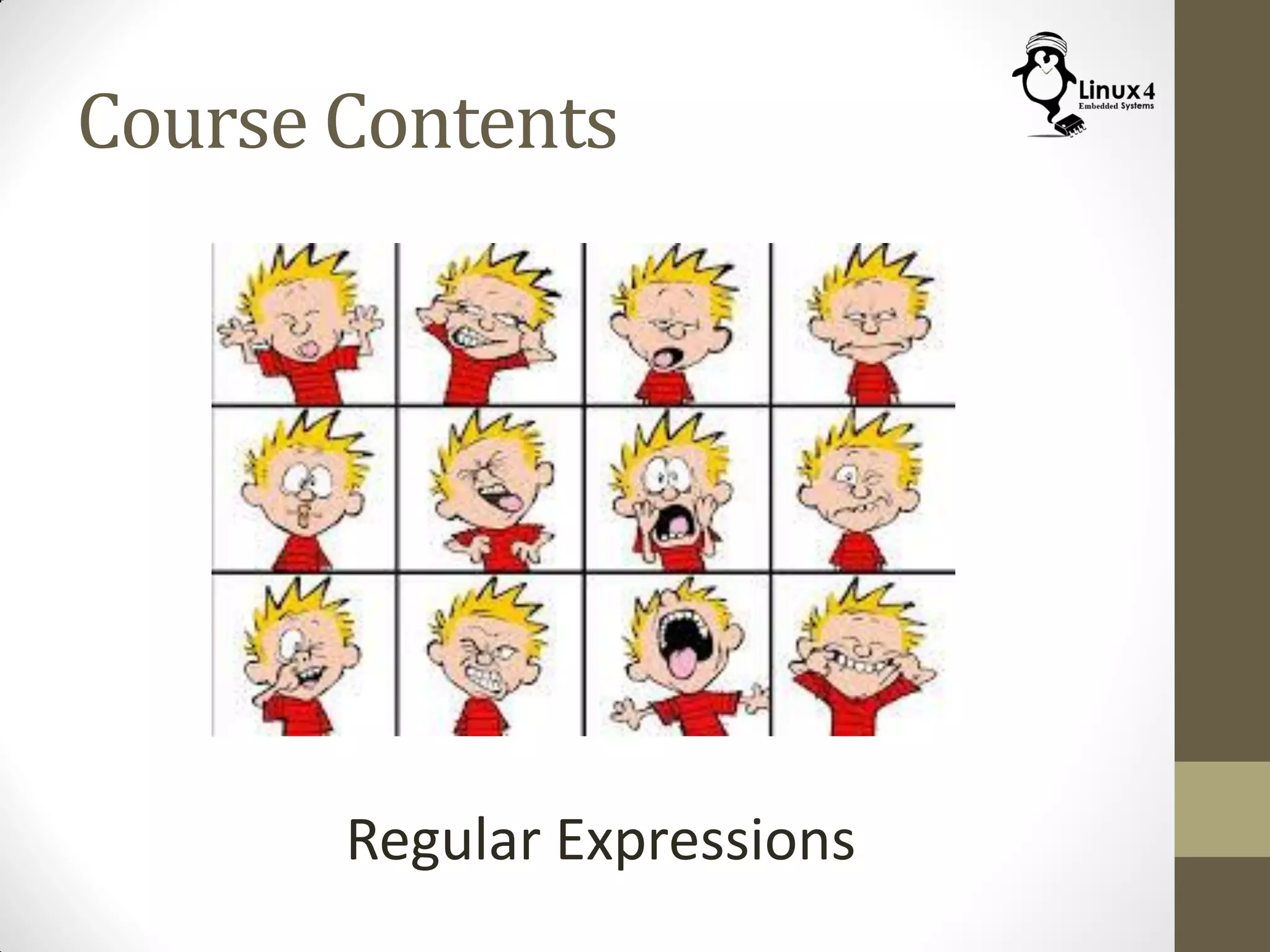 Course Contents
Regular Expressions
 