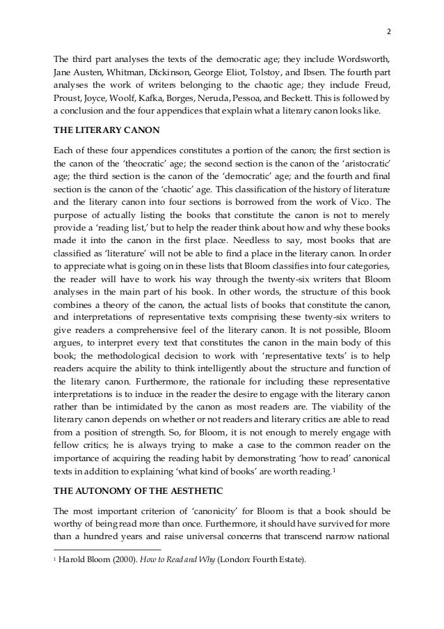 Review Of Harold Blooms The Western Canon - 
