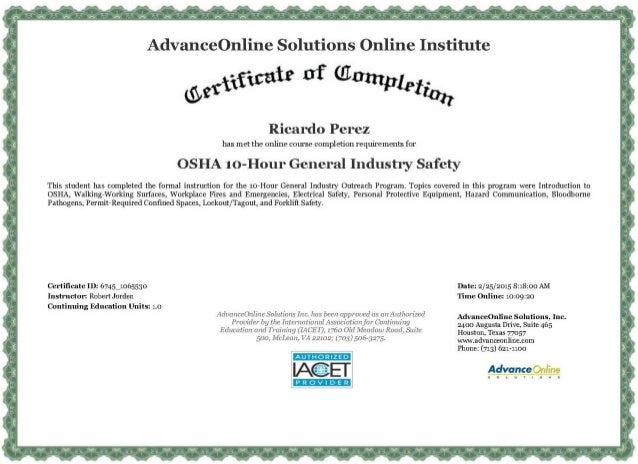 Osha 10 certification Clearance