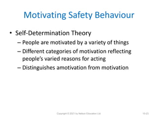 Motivating Safety Behaviour
• Self-Determination Theory
– People are motivated by a variety of things
– Different categori...