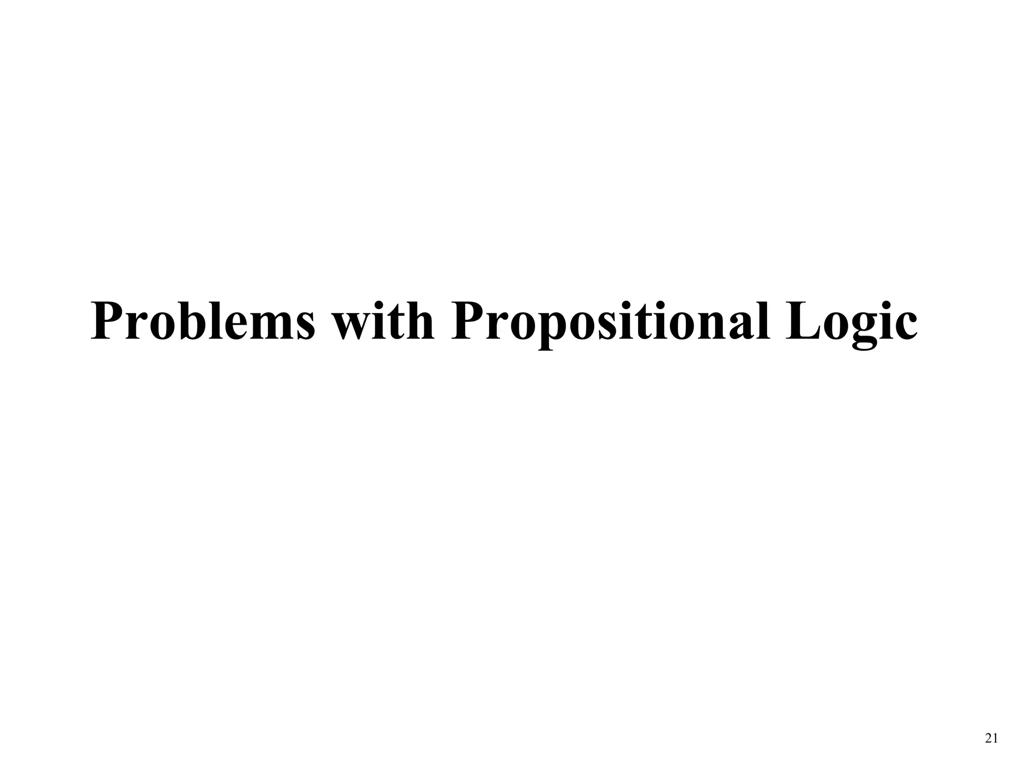 Problems with Propositional Logic




                                    21
 