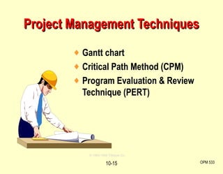 Gantt chart Critical Path Method (CPM) Program Evaluation & Review Technique (PERT) Project Management Techniques OPM 533 10- © 1984-1994 T/Maker Co. 