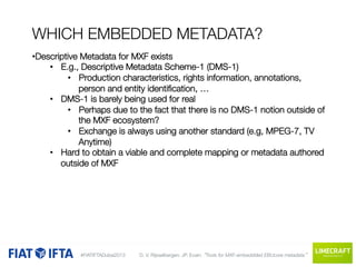 Embedded Metadata Tools for mxf-embedded bucore metadata, Dieter Van Rijsselbergen, Jean ...