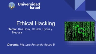 Ethical Hacking
Tema: Kali Linux, Crunch, Hydra y
Medusa
Docente: Mg. Luis Fernando Aguas B
 