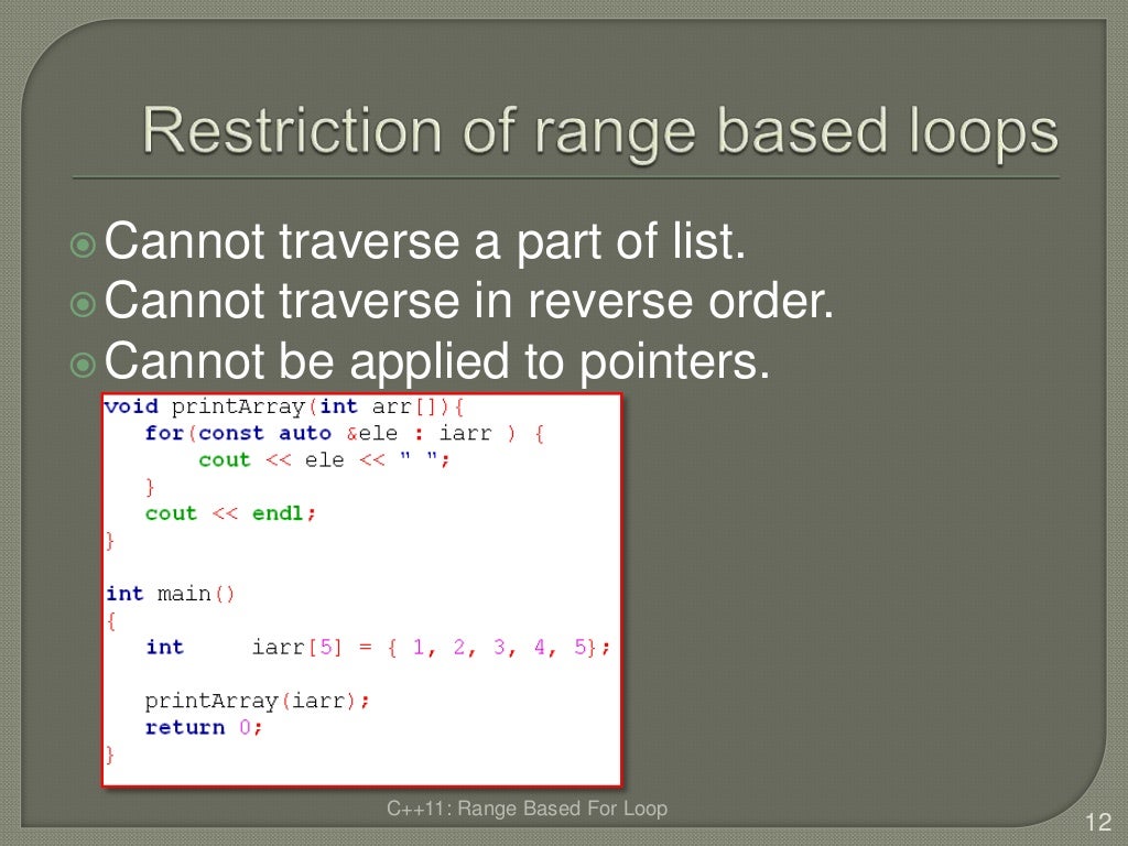 C++ 11 rangebased for loop