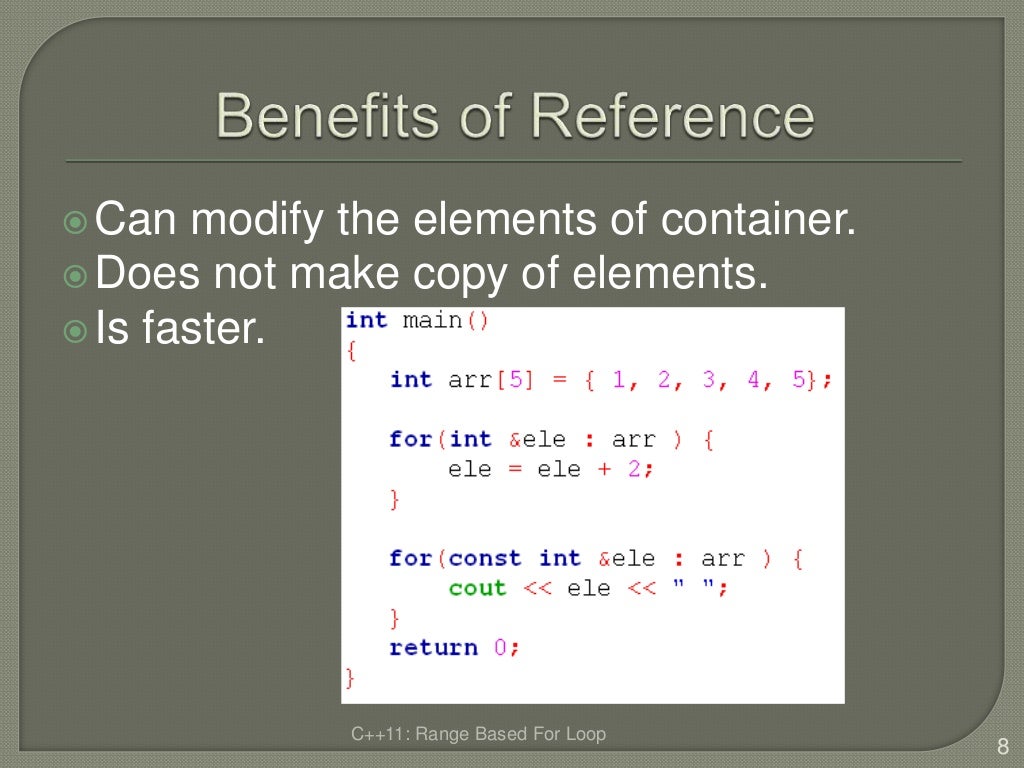 C++ 11 rangebased for loop