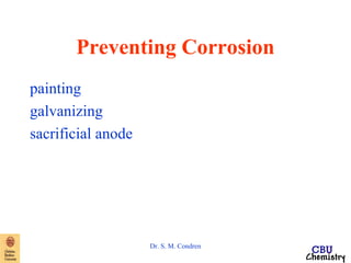 Preventing Corrosion 
Dr. S. M. Condren 
painting 
galvanizing 
sacrificial anode 
