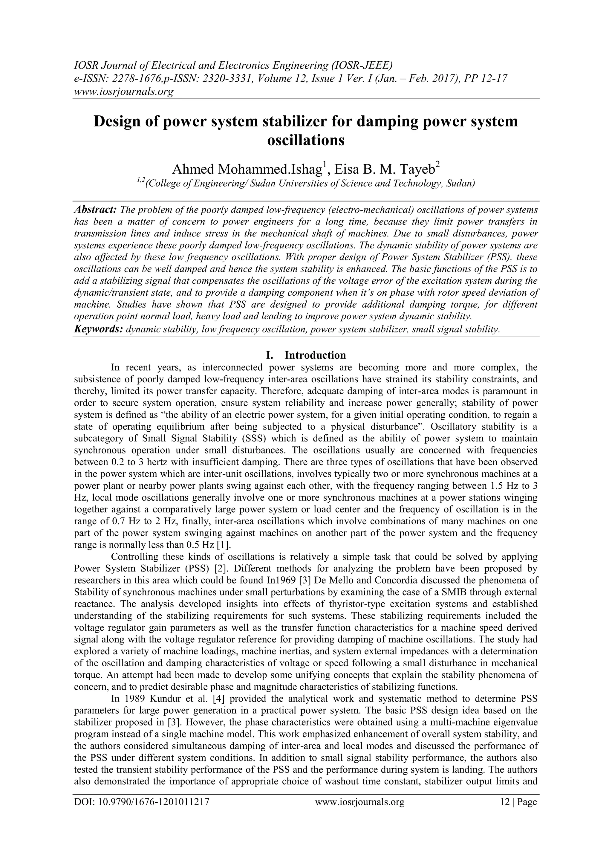 Design of power system stabilizer for damping power system oscillations ...