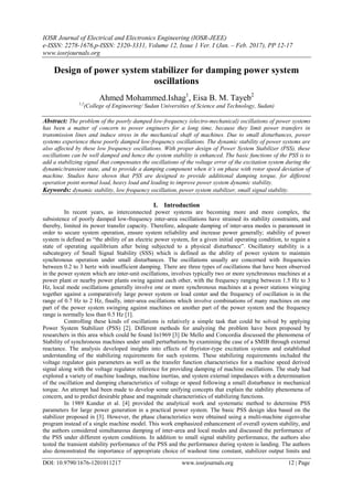 Design of power system stabilizer for damping power system oscillations ...