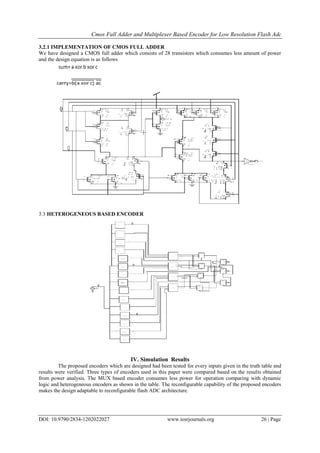 Cmos Full Adder and Multiplexer Based Encoder for Low Resolution Flash ...
