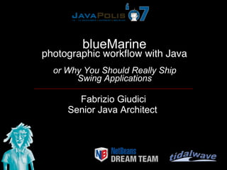 blueMarine
photographic workﬂow with Java
  or Why You Should Really Ship
       Swing Applications

       Fabrizio Giudici
     Senior Java Architect
 