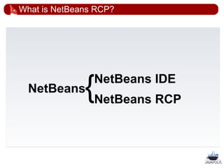 What is NetBeans RCP?




  NetBeans    { NetBeans IDE
                NetBeans RCP



                               22
 