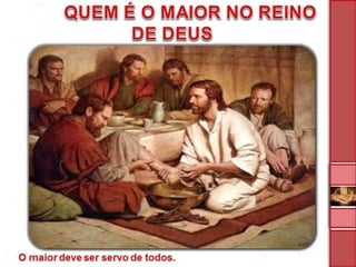 - Os Apóstolos não concordam e fecham-se num estranho silêncio:
                   "Tinham medo de interrogá-lo..."
  Logo a seguir, surge uma animada discussão, um forte conflito,
  que revela a ambição de poder nos discípulos de Jesus…
- Chegando a Cafarnaum, Jesus questiona o assunto da conversa:
   "O que vocês estavam discutindo no caminho?"
- E eles: "Ficaram calados, porque no caminho tinham discutido
           quem seria o maior".
 