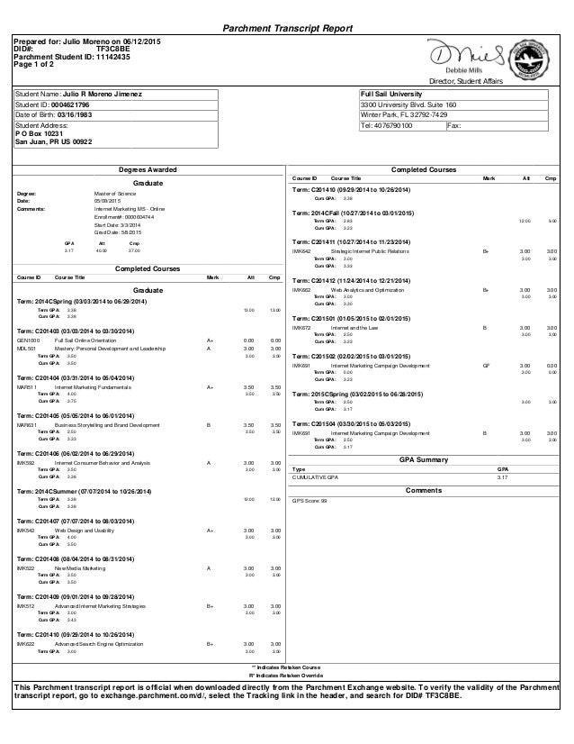 Transcript Full Sail University