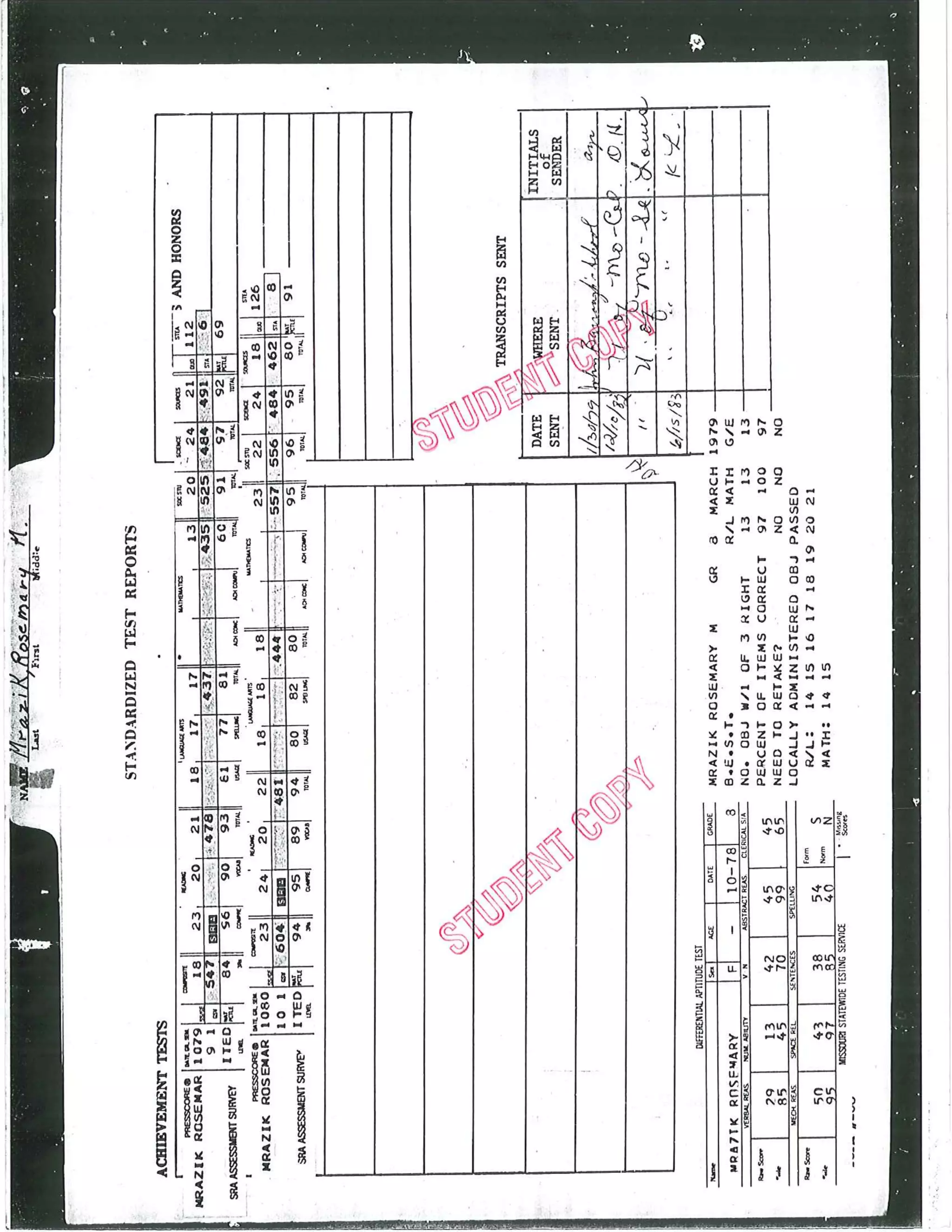 High School Transcripts A