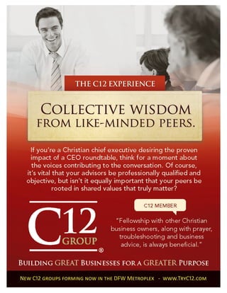 New C12 Groups are forming now in the DFW Materoplex