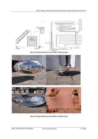 Solar Vapour Absorption Cooling System Using Flat Plate Collector
DOI: 10.9790/1684-1302020913 www.iosrjournals.org 11 | Page
Fig.1 (a) Experimental set-up of Solar Cooling System
Fig.1 (b) Experimental set-up of Solar cooling System
 