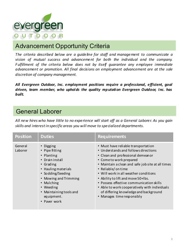 Evergreen Employment Pamphlet