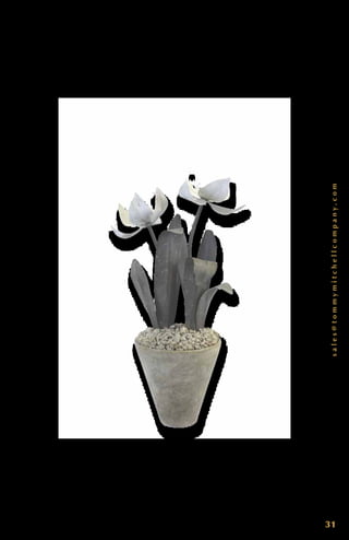 sales@tommymitchellcompany.com
31
Z i n c S t a n d a r d D o u b l e Tu l i p 0 0 0 D T S Z . 12 ” T x 5” W. S t a n d a r d
D o u b l e Tu l i p i n Z i n c F i n i s h a n d Z i n c Te r r a c o t t a p o t . E a c h p i e c e
i s d e s i g n e d b y To m m y, h a n d c r a f t e d , s i g n e d a n d d a t e d .
 