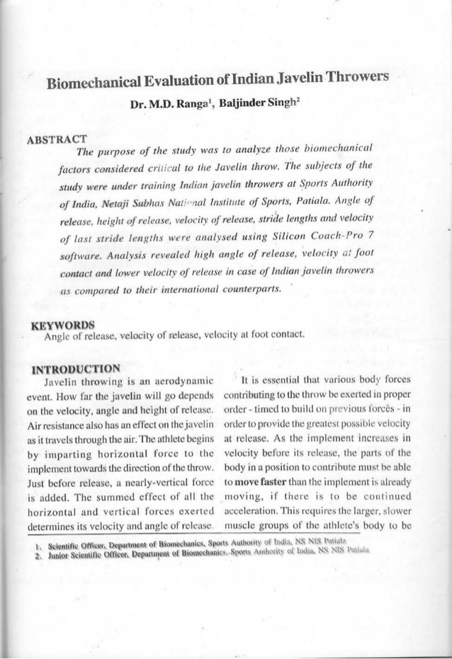 Vedio Motion Analysis of Javelin Throwers