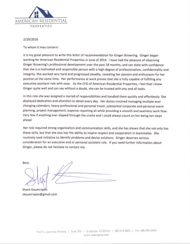 shant letter of recommendation cfo arp residential letter of recommendation