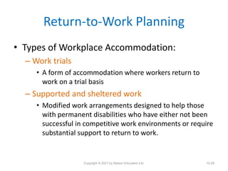 Return-to-Work Planning
• Types of Workplace Accommodation:
– Work trials
• A form of accommodation where workers return t...