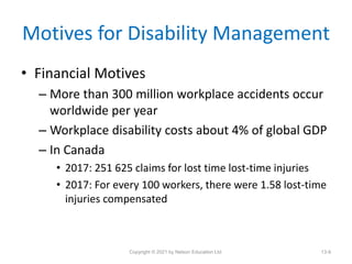 Motives for Disability Management
• Financial Motives
– More than 300 million workplace accidents occur
worldwide per year...